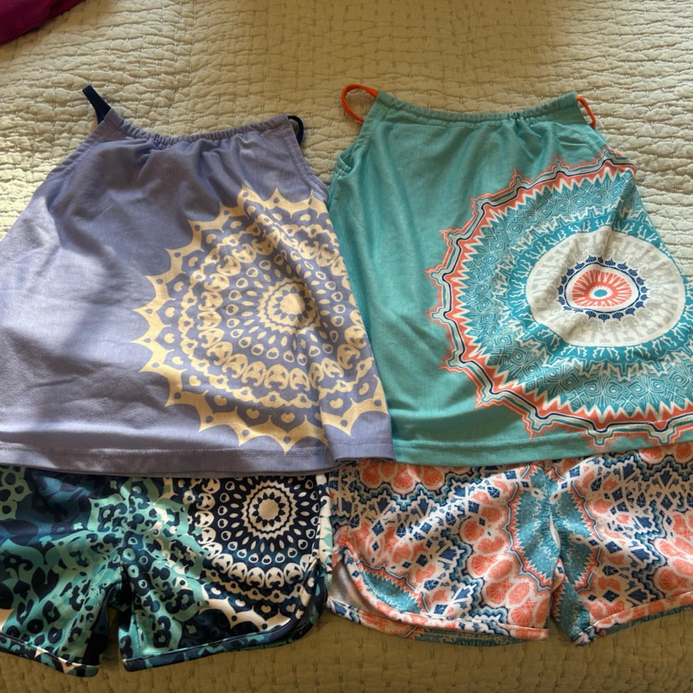 Sunshine Swing Two Girls Matching Short Sets, Size 5.